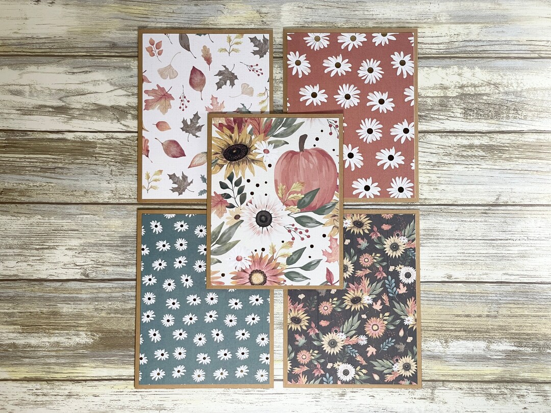 Handmade Fall Note Cards: Sunflower & Leaves, Set of 5 - Etsy