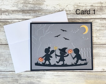 Handmade Halloween Greeting Card: Embossed Graveyard, Glitter Accents