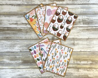 Handmade Easter Note Cards: Kraft Cardstock, Spring Designs (Set of 7)
