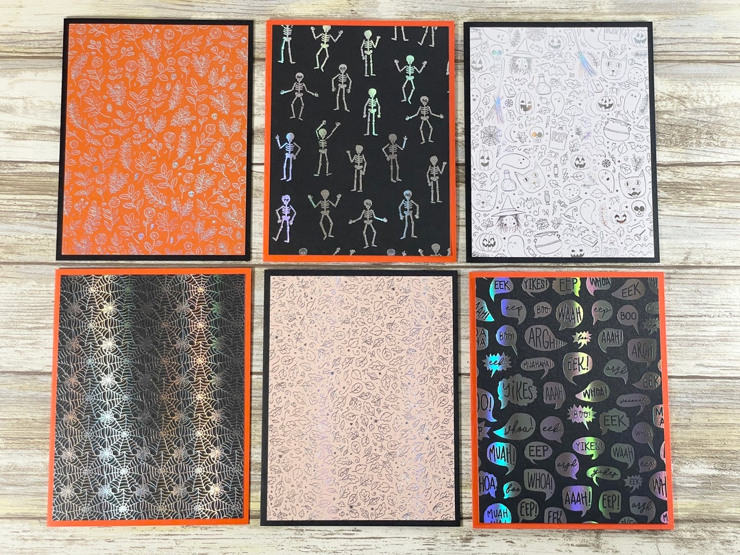 Handmade Holographic Halloween Note Cards: Spooky Greeting Cards, Set ...