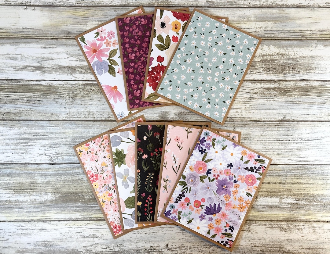 Handmade Floral Note Cards With Envelopes - Kraft Cardstock (set of 9 ...
