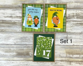 Handmade St Patrick's Day Gnome Cards: Shamrock Luck Notes (Set of 3)
