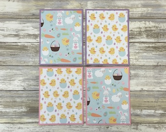 Handmade Easter Note Cards: Bunny & Chick Design (Set of 4)
