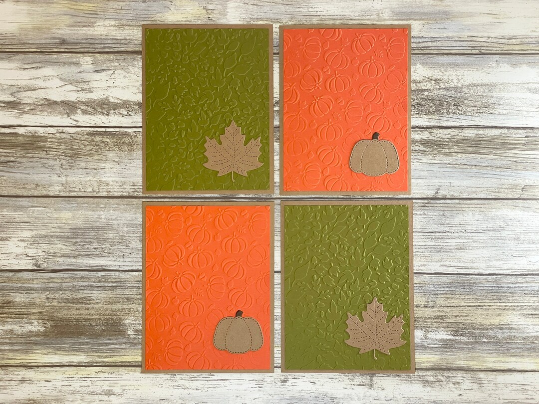 Embossed Fall Greeting Cards: Pumpkin & Leaves Note Card Set - Etsy