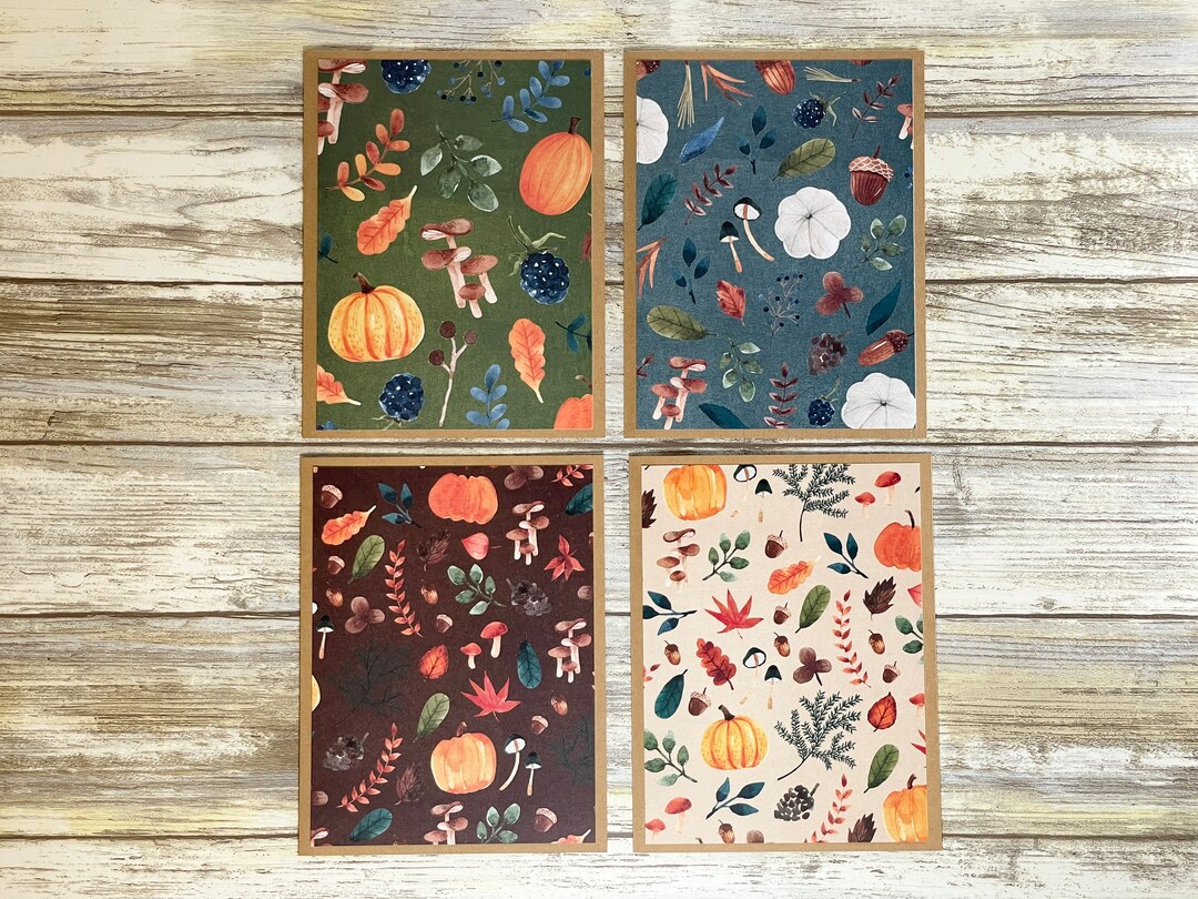 Handmade Fall Note Cards: Pumpkin & Leaves, Kraft Paper (4-pack) - Etsy