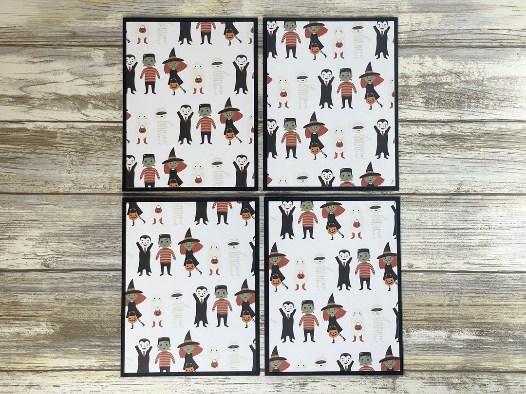 Handmade Halloween Note Cards, Spooky Monsters, Set of 4 - Etsy