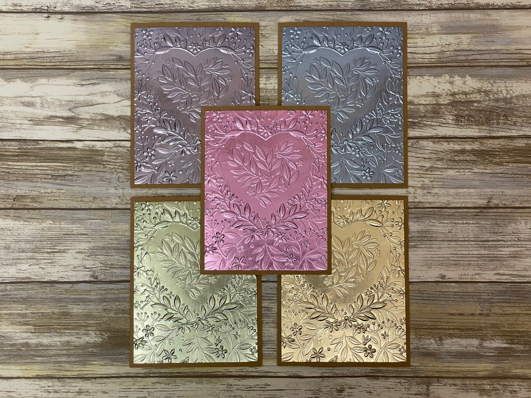 Embossed Flower Heart Cards: Handmade Foil Greeting Cards - Set of 5 - Etsy