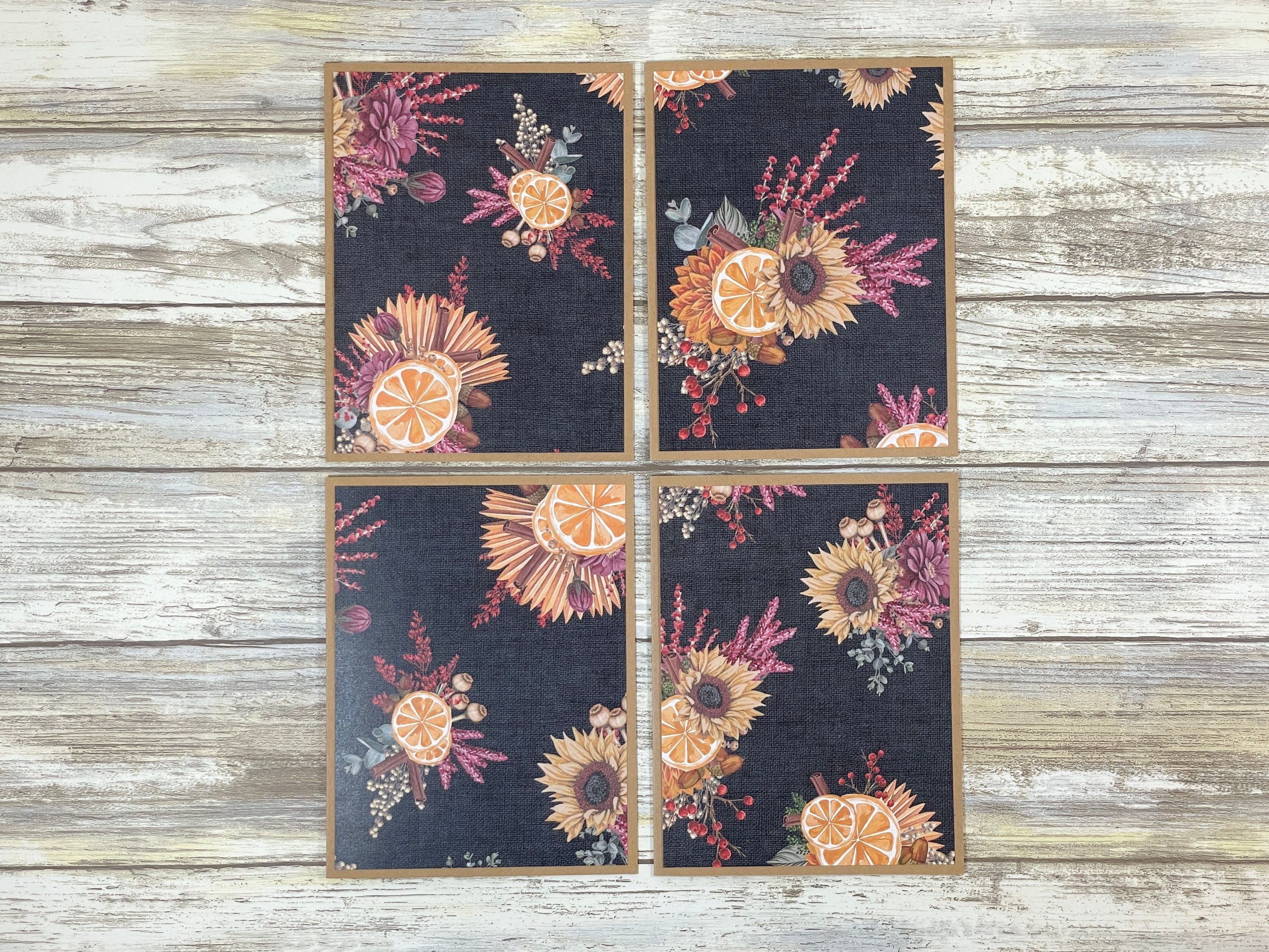 Handmade Fall Note Cards: Sunflower & Orange Design, Set of 4 - Etsy