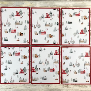 Christmas Greeting Cards, Christmas Cards Set, Christmas Note Cards, Christmas Tree Cards, Christmas Village Card, Winter Note Cards