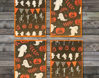 Handmade Halloween Note Cards: Spooky Ghost, Skeleton & Pumpkin Design