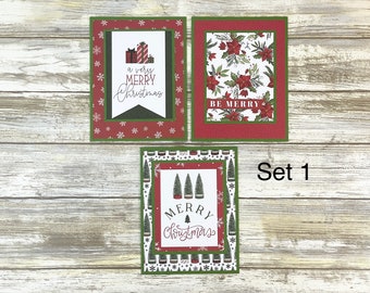 Christmas Greeting Cards, Christmas Cards Set, Christmas Note Cards, Winter Note Cards, Christmas Ornament Card, Poinsettia Card