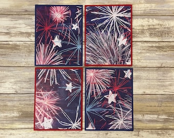 Fireworks Note Card, Independence Day Card, Patriotic Note Card, 4th of ...