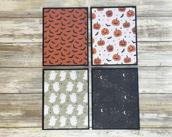 Hand Printed Halloween Note Cards - Pumpkins & Bats Linocut Blank ...