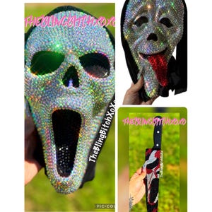 Bling crystal rhinestone ORIGINAL scream Ghostface mask with hood attached wassup mask
