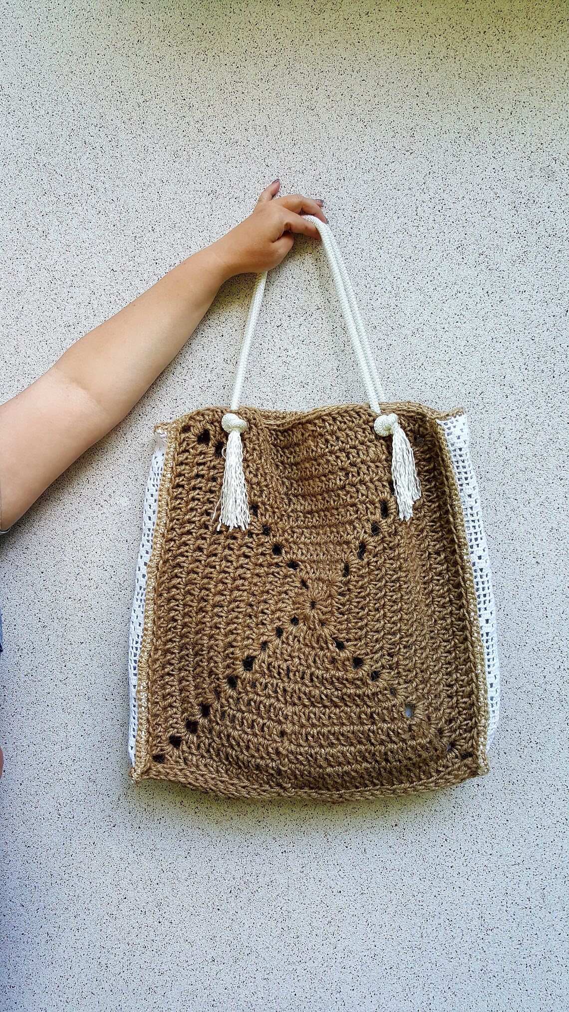Large Natural Jute Beach Bag Crochet Market Bag Etsy