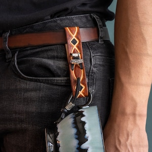 Handmade leather mug frog for your belt in Vinking style