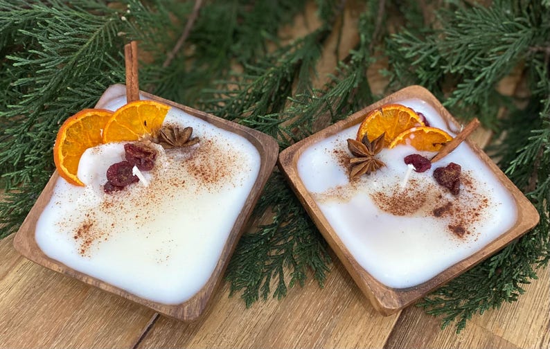 Citrus & Spice Wooden Dough Bowl Candle 4x4x2
