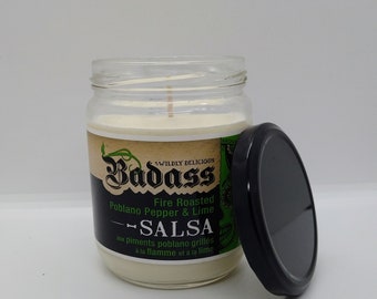 Bacon Scented Soy Candle / Up-cycled Badass Salsa Candle / Handmade Candle / Father's Day Gift / Hand Poured Candle