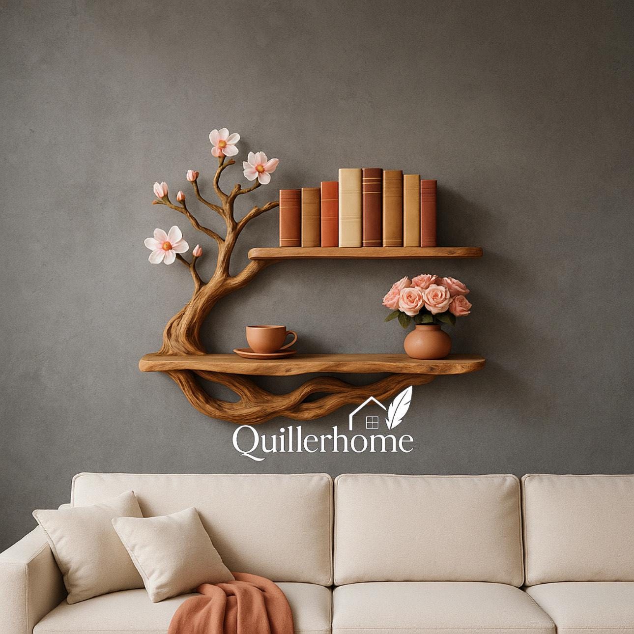 2 Branches En Bois Flotté Naturel Avec 5 Crochets - Décoration Murale Bohème, Fait Main, Cadeau Original !