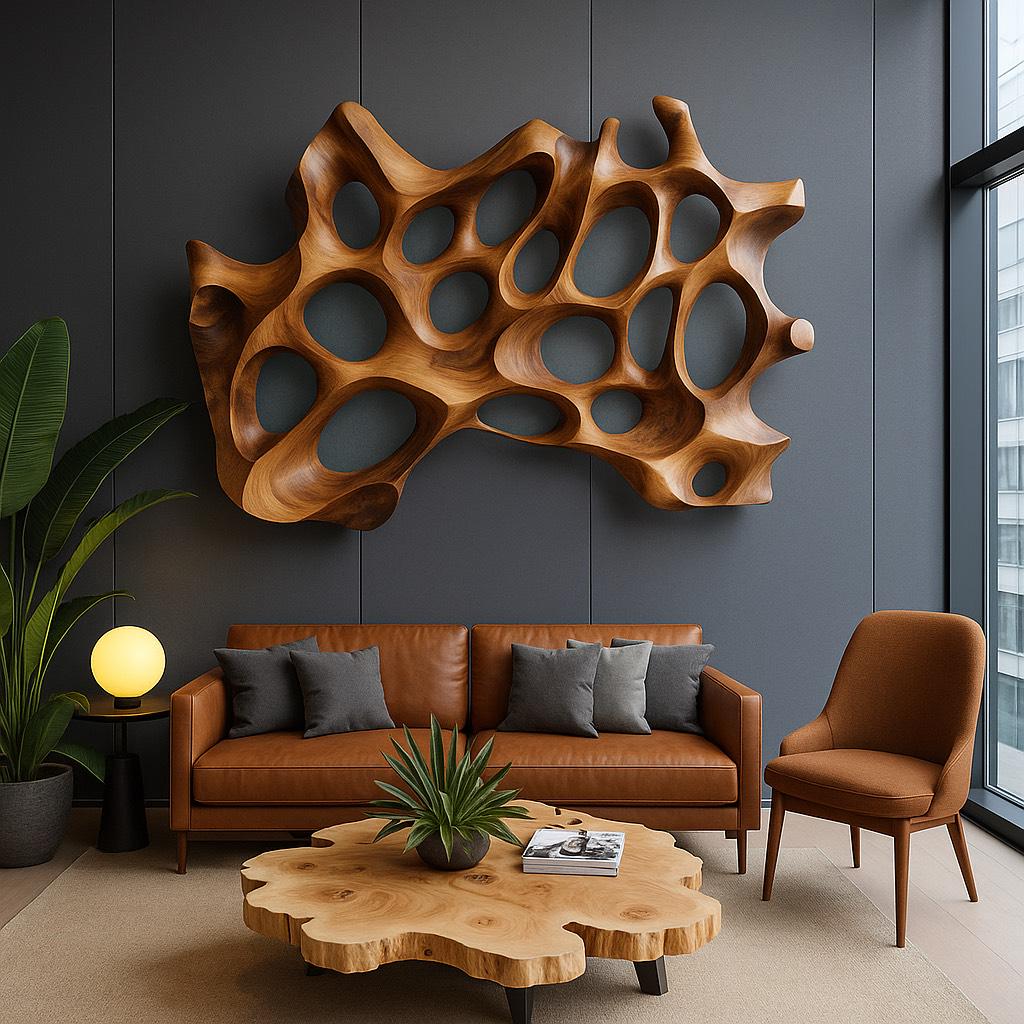 Modular Wall-Mounted Wooden Sculpture – Organic Solid Wood Art, Rustic Modern Abstract Wall Decor for Home or Office