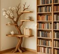Tree Corner Floating Bookshelf – Rustic Driftwood Branch Bookcase, Wood Wall Shelf, Unique Living Room Decor, Nature-Inspired Book Storage