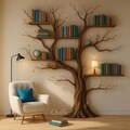 Tree Bookshelf with Branch Design – Rustic Wooden Wall Shelf, Unique Nature-Inspired Bookcase, Handcrafted Home Decor Organizer