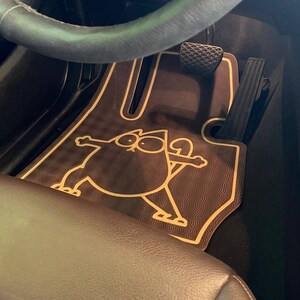 Cute car accessories with cartoon character print, custom car floor mats set of 4, funny cat car mat, car lover gift, trippy car protection