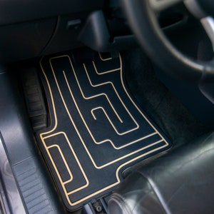 Custom rubber car mats, car lover gift, custom car floor mats with labyrinth, full set car mats, personalized car mats, non-slip red car mat