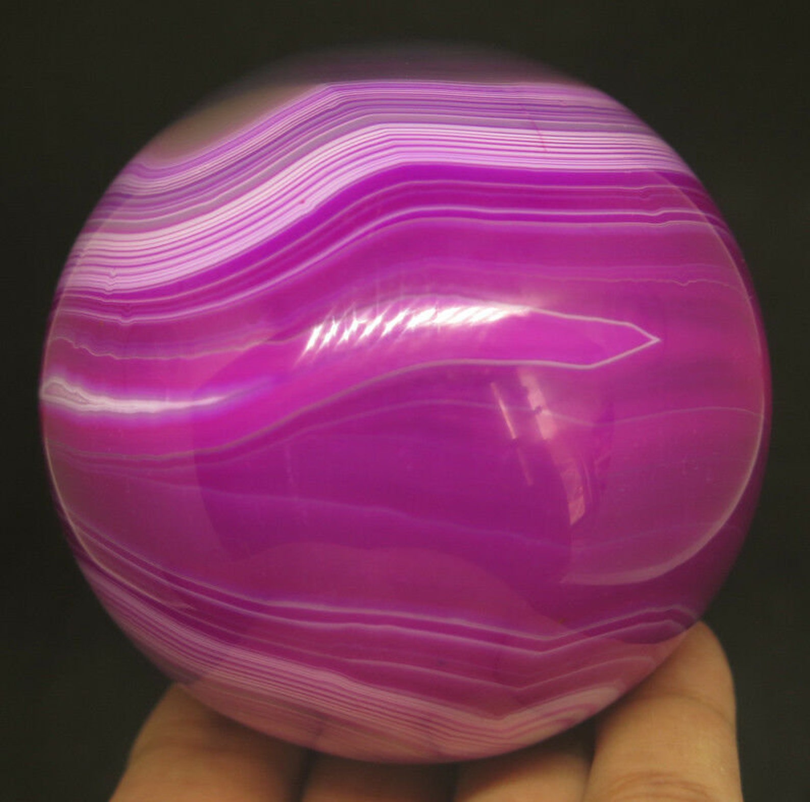 AMAZING// Natural Magenta Pink Striped Agate Crystal Sphere Etsy