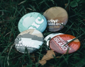 Pinback Buttons Canada National Parks Edition, 1.75&quot; Buttons, National Parks, Gift, Metal Buttons, Backpacking, Labour Day