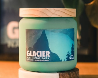 Glacier National Park 'RAIN WATER' Scented Candle - Candle - Canada National Parks - Candle Jars - Custom Candle - Gift - Easter
