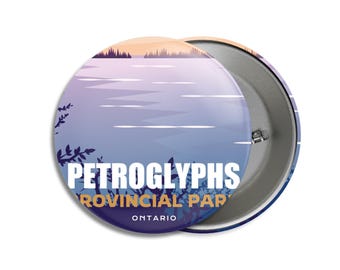 Petroglyphs Provincial Park of Ontario Pinback Button, Canada Parks, 1.75" Buttons, Metal Buttons, Backpacking, Mothers Day