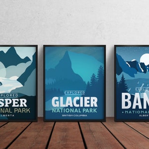 Set of 1,2,3 National Parks 'Explored' Poster & Frame Park Poster Home Decor Canada Park Gift Wall Art Mother's Day image 1