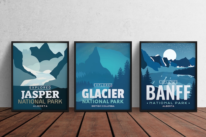 Set of 1,2,3 National Parks 'Explored' Poster & Frame Park Poster Home Decor Canada Park Gift Wall Art Mother's Day image 1