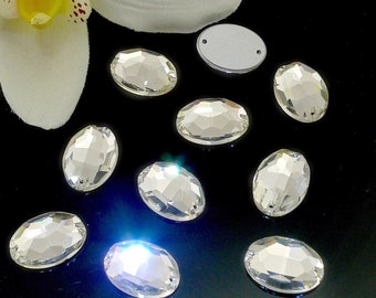 30 Pieces Asfourelle 24 mm Clear Oval Sew-On Flat Back Crystal Rhinestones - FREE SHIPPING