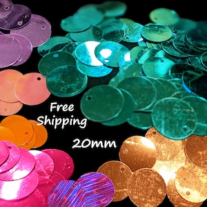 20mm Round Paillette Sequins, 600 Pieces, PVC, One Hole
