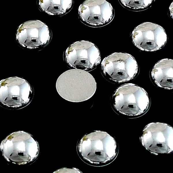 Metallic Silver Round Flat Back Cabochons - FREE SHIPPING