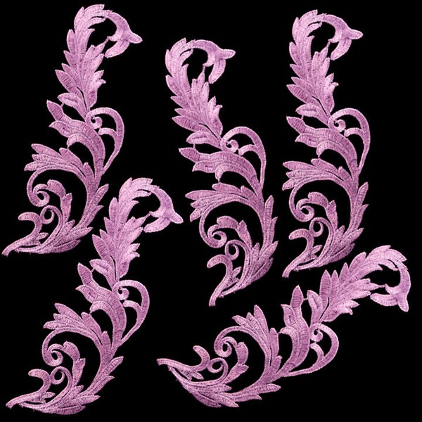 5 Pieces Dark Lilac Vine Venice Lace Appliques - FREE SHIPPING