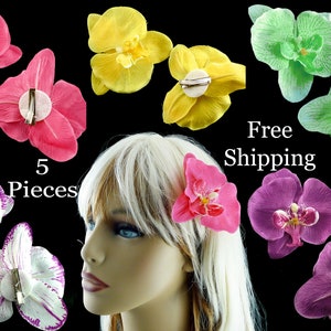 5 Pieces of Orchid Flower Hair Clips - FREE SHIPPING