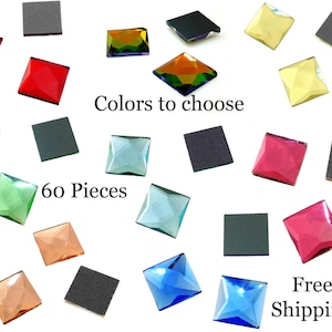 CLEARANCE! 60 Pieces 20mm Square Flat Back Glass Rhinestones - FREE SHIPPING