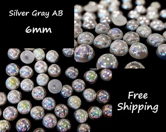 6mm Silver Gray AB Round Flat Back Pearls, 900 Pieces