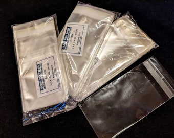 100 Clear Cello Bags: 3x5 Resealable Lip and Tape