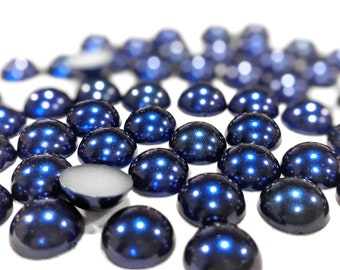 Sapphire Blue Round Flat Back Pearls - FREE SHIPPING