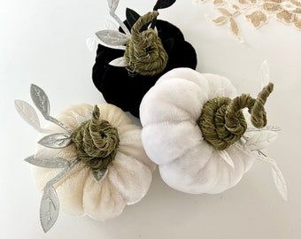 Set of 3 Mini Pumpkin Plushies, Fall decorations, Halloween, Autumn, black white and cream