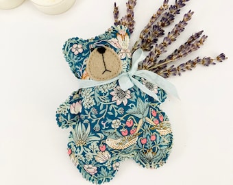 Little Liberty Lavender Bear - wellness relaxation sleep aid - Strawberry thief green print