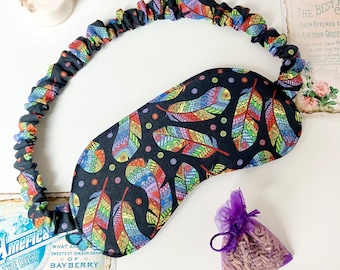 Rainbow Chakra Feather Silk Sleep Mask - blindfold