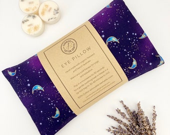 Weighted Eye Pillow - Organic flaxseed and lavender- aromatherapy- Purple Moons Celestial Magic Print