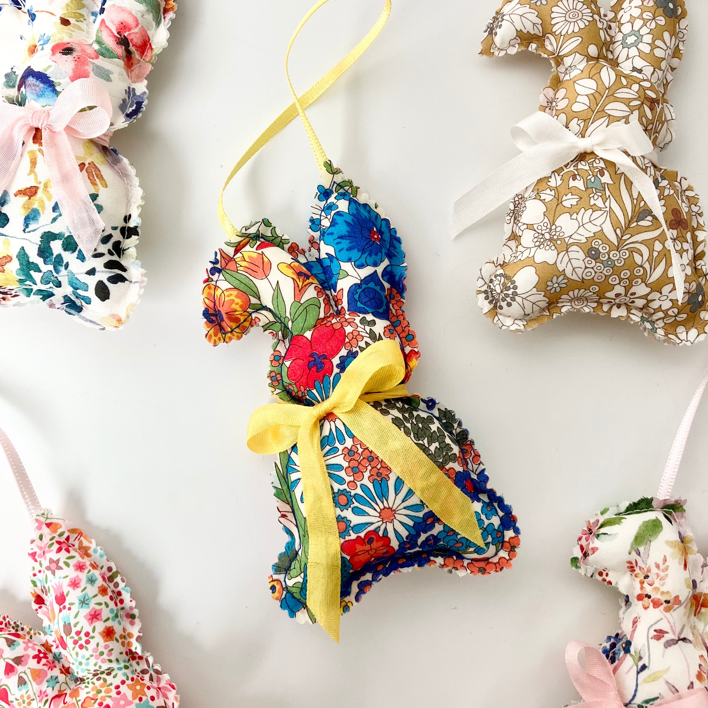 Liberty London Fabric Bunny Ornament: Rainbow Margaret Annie Print