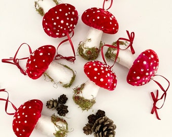 Silk & Red Velvet Mushroom Hanging Christmas tree decoration Ornament