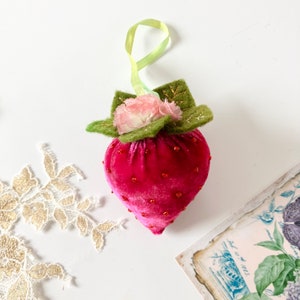 Handcrafted Silk Velvet Strawberry – Heirloom Hanging Decoration